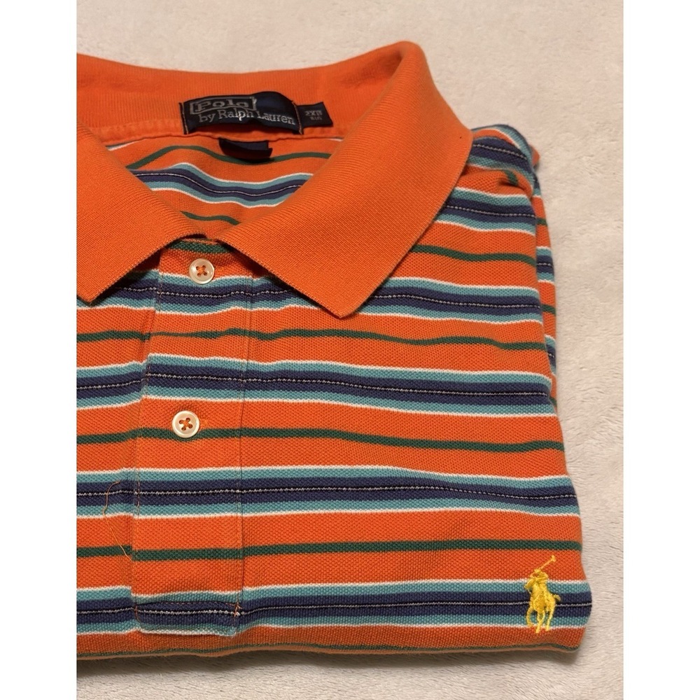 Polo Ralph Lauren Polo Shirt 2XB  Orange Striped Cotton